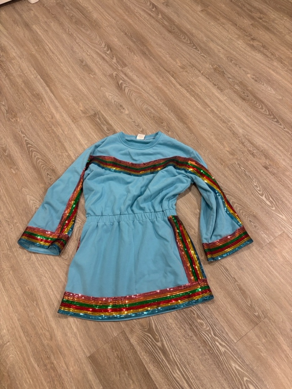 QUEEN OF SPARKLES Light Blue Mini Dress with Multicolor Sequin Trim - Picture 2 of 4